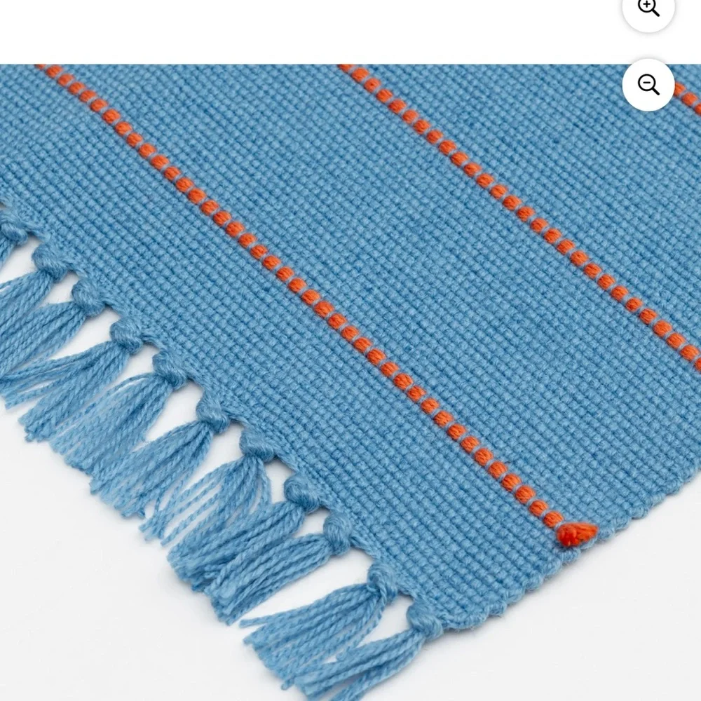 Blue and Orange Striped Fringe Rug